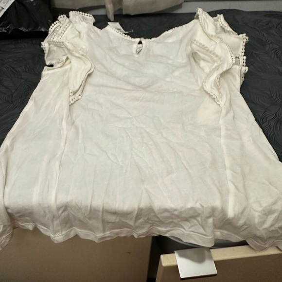 LOFT White Crochet Yoke Ruffle Sleeve Camisole - Picture 2 of 8